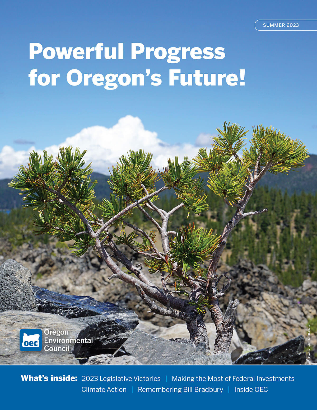 OEC 2023 Summer Newsletter Coverpage - including 2023 Legislative Victories, Making the most of federal investments, climate action, remembering Bill Bradbury, and inside oec.