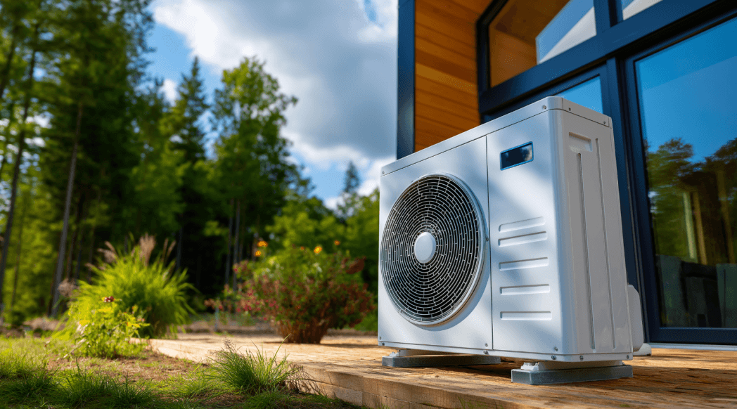heat pump outside of a modern home