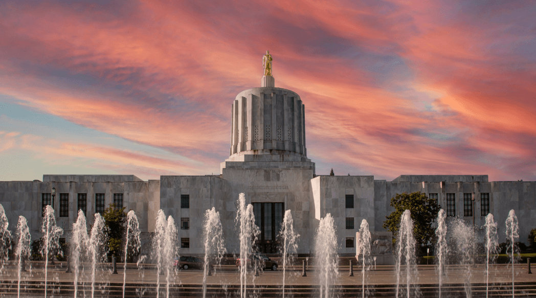 oregon state capitol building at sunset