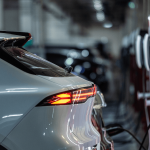 ev plugged into charger at charging station