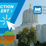 oregon state capitol with "action alert: one-click" and a graphic of groundwater