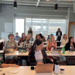 Renewable Northwest Executive Director, Nicole Hughes, and OEC Senior Program Director for Climate, Nora Apter, welcome 20 representatives from 15 advocacy organizations to the Oregon Clean Grid Collaborative kick-off.